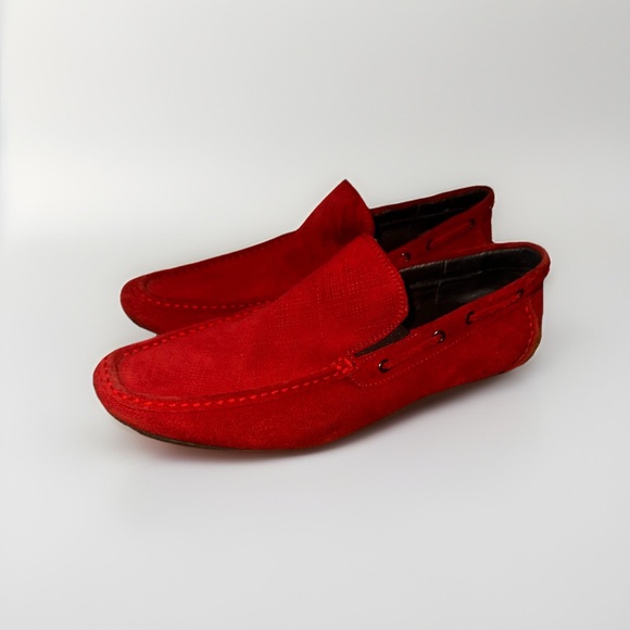 Valter & Valter Men’s Red Suede Leather Casual Shoes Loafers Driving Moccasins - Picture 1 of 7